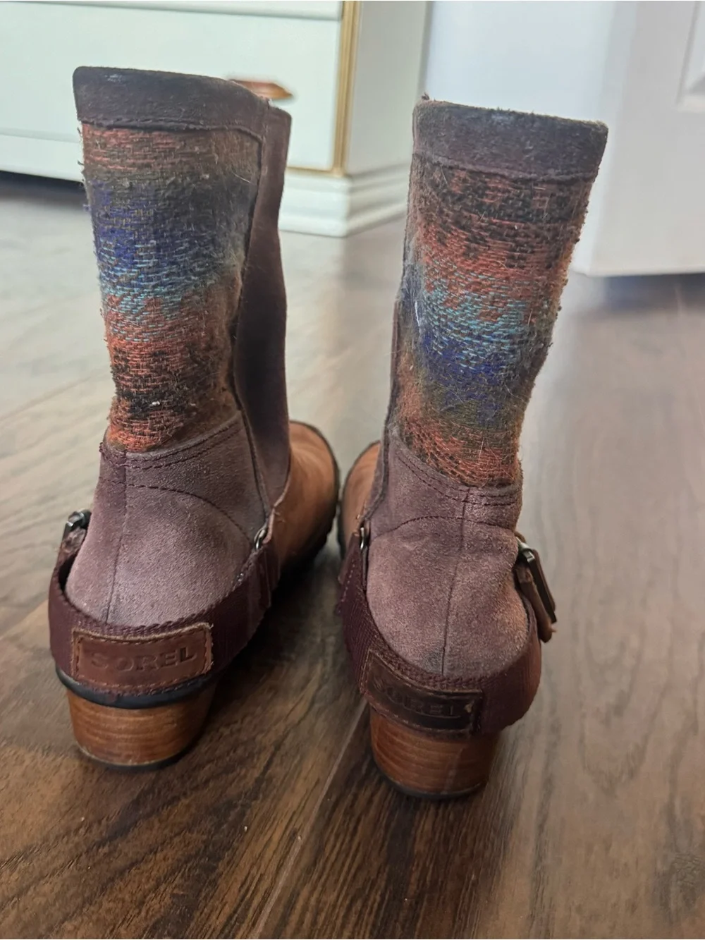 SOREL Slimshortie Madder Blanket Brown Leather Nubuck Boots Size 6